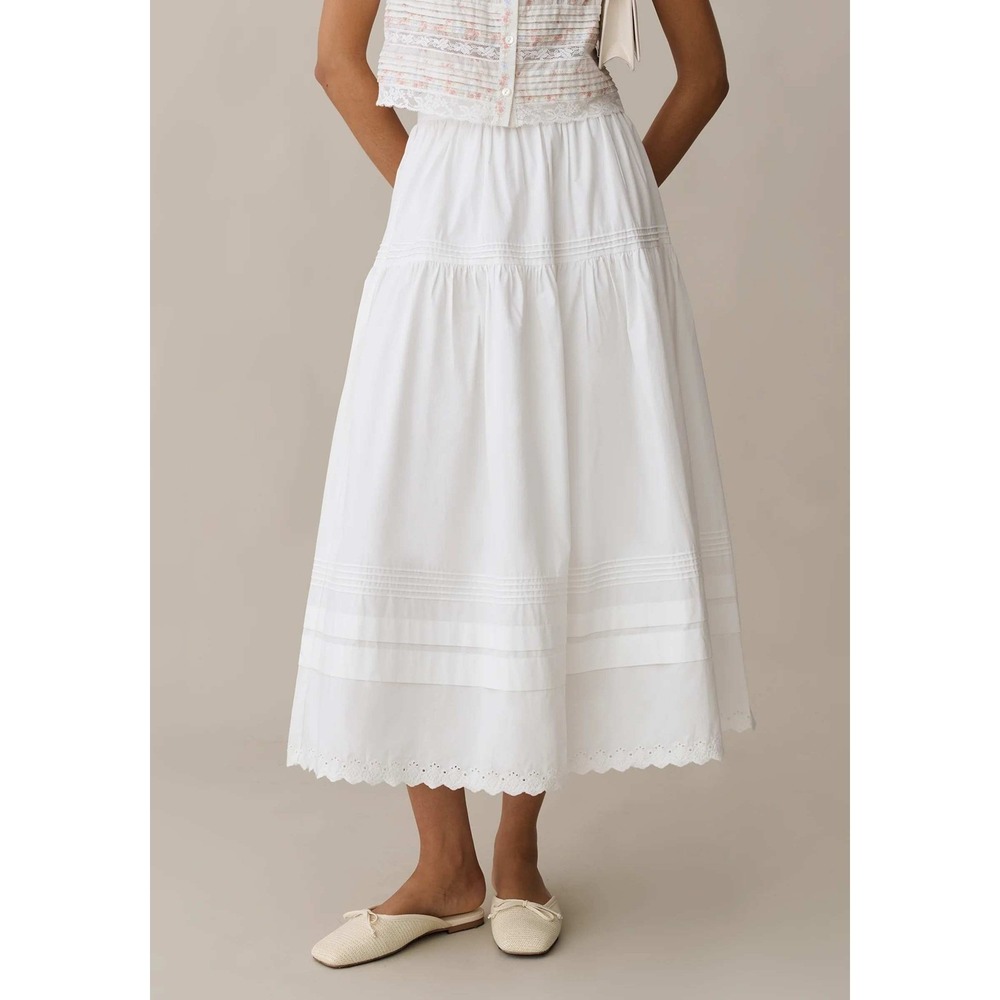 NWT o.p.t Beth Eyelet Detail Cotton Maxi Skirt in White - Size 10